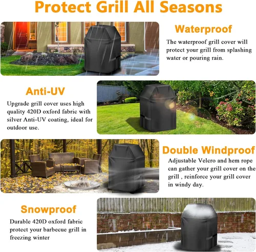 Vista 4 de Aoretic Funda para parrilla de 32 pulgadas, cubierta de parrilla de gas para parrilla al aire libre, cubierta de parrilla impermeable, anti-UV