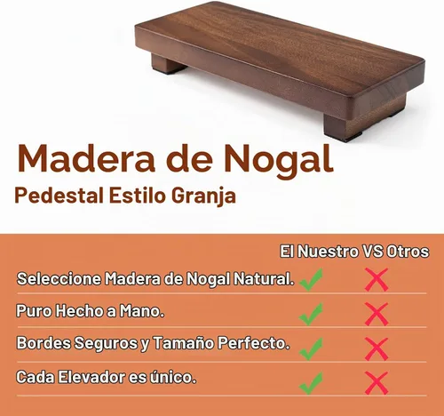 Vista 2 de Soporte de Pedestal de Madera de Nogal, Elevador de Madera para Decoración de Granja para Encimera de Cocina, Bandeja de Exhibición Rectangular