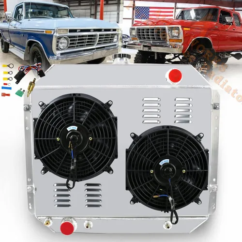 Vista 8 de Radiador de aluminio de 3 filas+ventilador de cubierta+relé compatible con Ford Bronco F100 F150 F250 F350 F500 V8