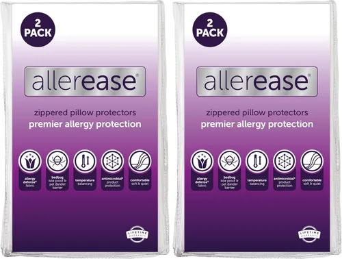 Vista 8 de Juego de 2 protectores de almohada AllerEase estándar/Queen – Equilibrio de temperatura, recomendado por alergólogos, protectores transpirables