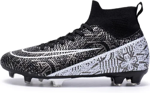 Vista 2 de Zapatos de fútbol para hombre, tacos de fútbol altos, con cordones, antideslizantes, para exteriores, AGFG, béisbol, lacrosse, rugby, botas