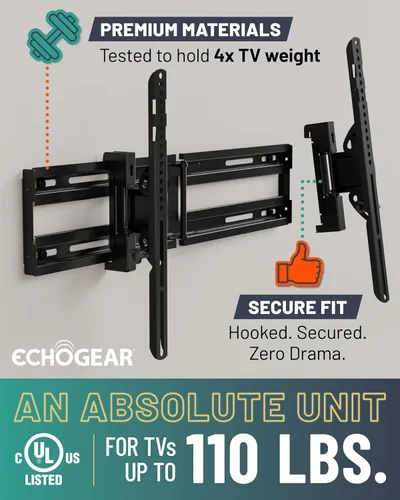 Vista 8 de ECHOGEAR Soporte de pared extensible inclinable para televisores de 32 a 90 pulgadas, soporte universal de perfil bajo con inclinación de 12°