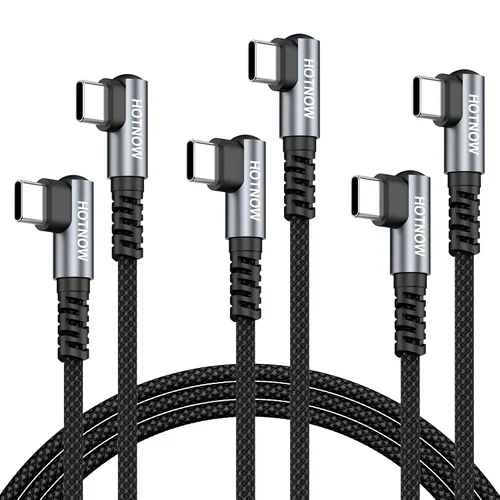 Vista 10 de Cable USB C a USB C en ángulo recto de 0.5 pies, paquete de 3 cables de carga corta USB C de 6 pulgadas, cables de carga rápida de 65 W para iPhone