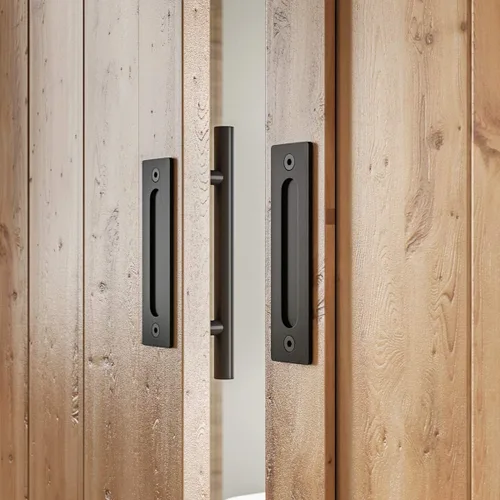 Vista 3 de SMARTSTANDARD 2 manijas de puerta de granero de 12 pulgadas, diseño rústico Negro