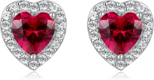 Vista 4 de Amazon Essentials Aretes de plata de ley con halo de corazón de zafiro blanco, (anteriormente colección Amazon)