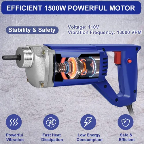 Vista 3 de Seeutek Herramienta de vibración de concreto portátil - Vibrador de concreto eléctrico de 1500W 4.57m, vibrador de lápiz de cemento portátil
