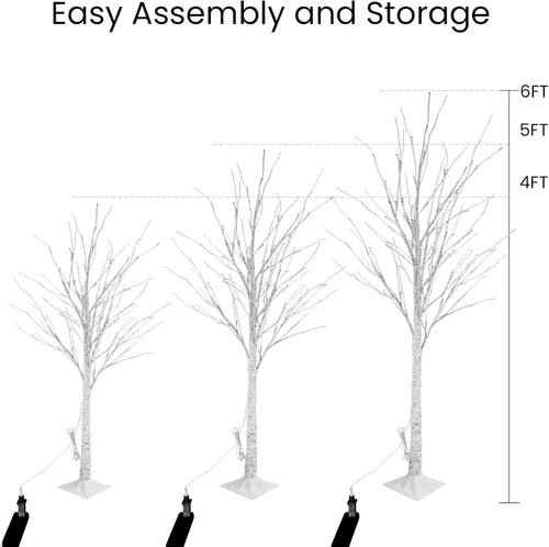 Vista 3 de Lamerge Juego de 3 árboles iluminados, árbol de Navidad de 4 pies, 5 pies y 6 pies con luces LED, decoración de Halloween, adecuado para festivales
