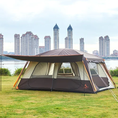 Vista 9 de KTT Extra Large Tent 6-12-14 Person,Family Cabin Tents,2 Rooms,3 Doors and 3 Windows with Mesh,Straight Wall,Waterproof,Double Layer,Big Tent for