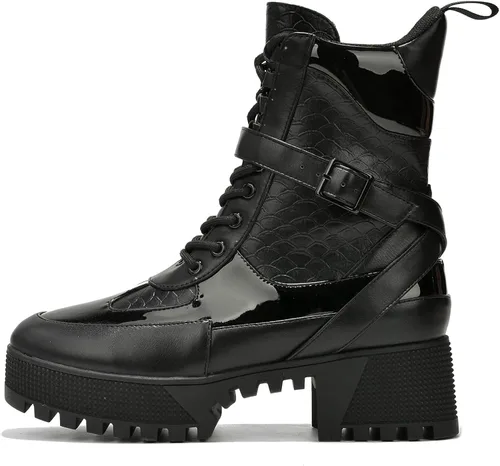Vista 3 de Cape Robbin Botas de combate Hot Rod para mujer, botas de plataforma con tacones de bloque gruesos, botas altas para mujer
