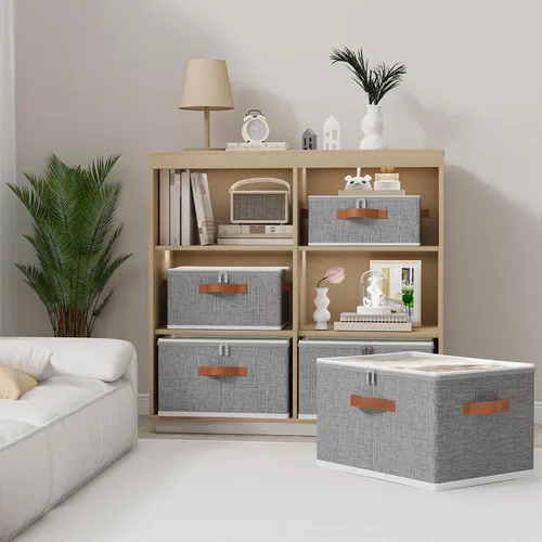 Vista 4 de OUTBROS Contenedores de almacenamiento grandes con tapa, bolsas de almacenamiento plegables y asa, cajas de almacenamiento con cremallera