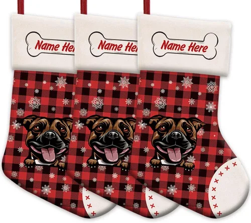 Vista 55 de Foto personalizada, Feliz Navidad, búfalo rojo, a cuadros, feliz perro, calcetín de Navidad, copo de nieve, decoración de vacaciones, calcetín