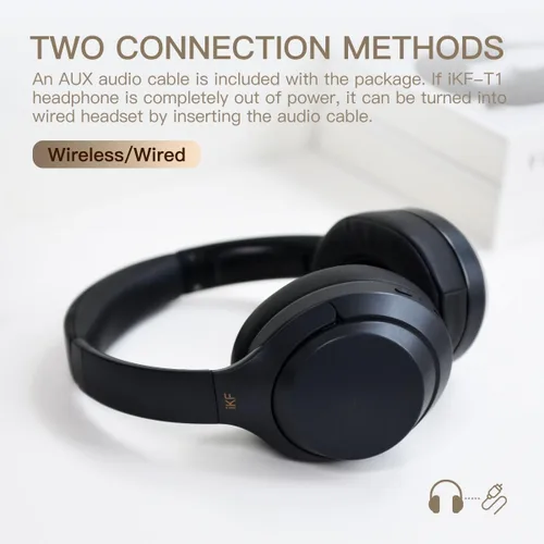 Vista 7 de iKF T1 Auriculares inalámbricos sobre la oreja, tiempo de reproducción de 50 horas, graves profundos, plegables Bluetooth Multi-Point
