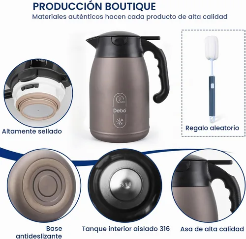 Vista 3 de Jarra térmica de café de 56 onzas, gran capacidad, doble pared aislada al vacío de acero inoxidable y servidor de bebidas calientes, sin BPA