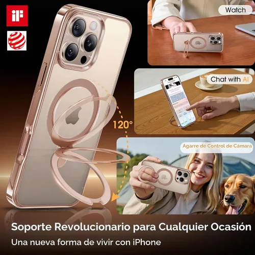 Vista 6 de Alphex Desert Titanium - Funda magnética para iPhone 16 Pro con soporte invisible, titanio pulido a juego para iPhone, protección militar contra