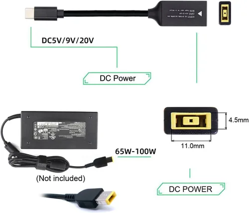 Vista 3 de CY Cable rectangular Jack Thinkpad X1 Entrada a USB-C Tipo-C Cable de carga para teléfono portátil PD9V 5V 20V