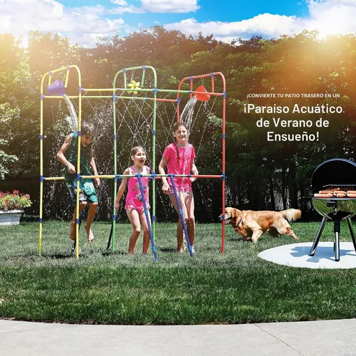 Vista 5 de Parque acuático de patio con rueda de salpicadura, cubos de descarga para juego acuático al aire libre para niños