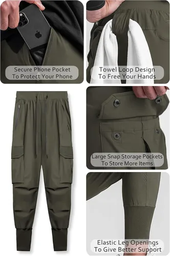 Vista 5 de DIOTSR Pantalones deportivos ligeros para hombre, pantalones deportivos tipo cargo para hombre, pantalones de entrenamiento delgados con bolsillos