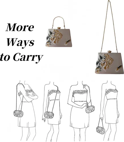 Vista 6 de Bolso bordado de seda para mujer, bolso de hombro rectangular, bolso cruzado para banquete de boda