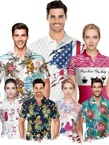 Vista 7 de PAGYMO Camisetas de golf divertidas para hombre, diseño de impresión loca Aop-polo-06361