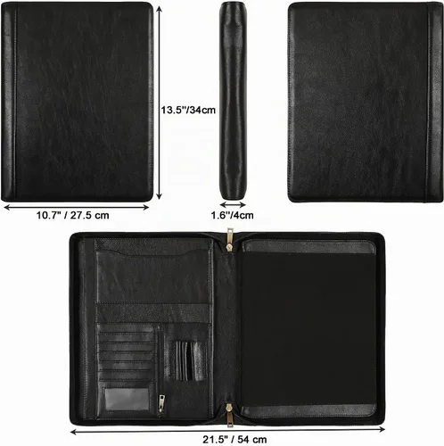 Vista 2 de Portafolio de cuero para iPad Pro/Air de 13/12.9/11 pulgadas, soporte de cuero grabado con soporte para iPad para bloc de notas tamaño carta Negro