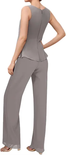 Vista 4 de Trajes de pantalón de gasa para madre de la novia, vestidos formales de noche para boda, manga larga, trajes de madre de 3 piezas