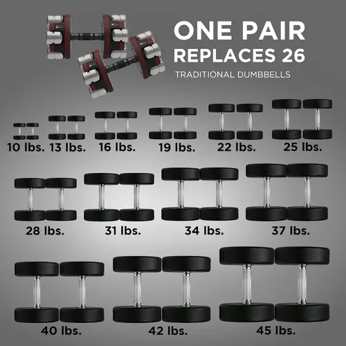 Vista 2 de Fitness Reality 1 par de mancuernas ajustables de 10 a 45 libras, incrementos de 3 libras, pesas rusas de peso ajustable