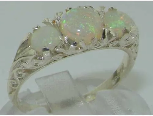 Vista 5 de Anillo de plata de ley 925 con ópalo auténtico para mujer