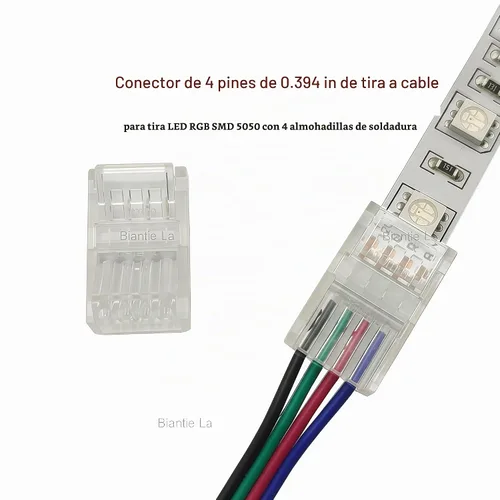 Vista 3 de Conector de tira LED de 4 pines, clip RGB sin soldadura de 0.394
