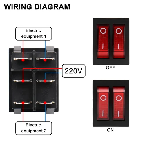 Vista 4 de Baomain - 1 paquete de interruptor basculante doble con luz roja, ON/Off DPDT de 6 pines, 16 A/250 V CA, 16 A/125 V CA, listado UR VDE