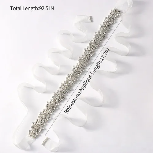 Vista 4 de Cinturón de novia con diamantes de imitación, cinturón de cristal plateado, cinturón de dama de honor, cinturón para mujer, vestidos de noche