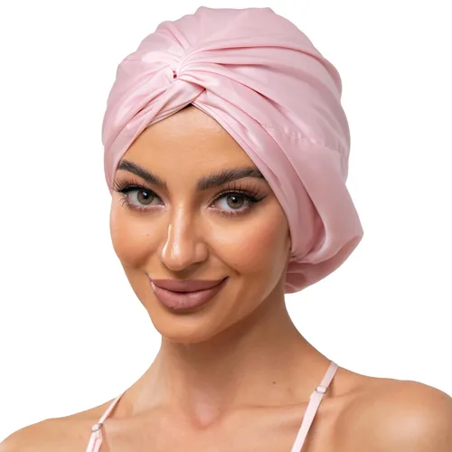 Vista 37 de Gorro de satén de seda ajustable para envolver el cabello para dormir, gorro de dormir de doble capa, turbante nocturno para cabello largo y rizado