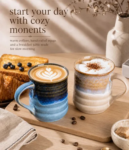 Vista 5 de GBhome Taza de café grande de 18 onzas, taza de café de cerámica hecha a mano para café con leche, té, cerveza, cacao caliente, apta