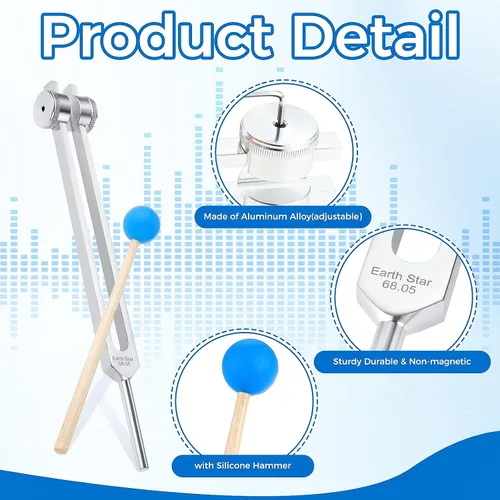Vista 3 de 68.05 Solfeggio Tuning Fork para curación, con bolsa de martillo de silicona para sonido, meditación, equilibrio de chakras, instrumento musical