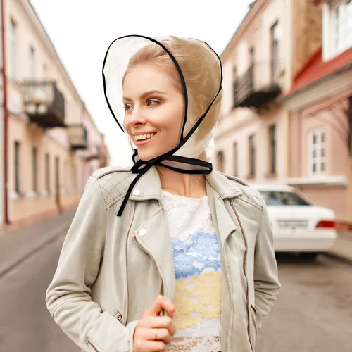 Vista 3 de Lusofie 6 gorros de lluvia con visera transparente impermeable para proteger el peinado, sombreros de lluvia de plástico para mujer