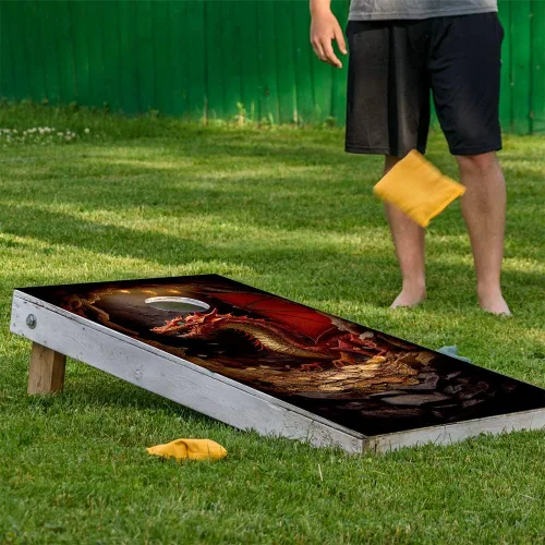 Vista 8 de Juego de 2 fundas de vinilo profesionales para tablero de Cornhole - Calcomanías de Cornhole de dragones de fantasía feroces para cubiertas
