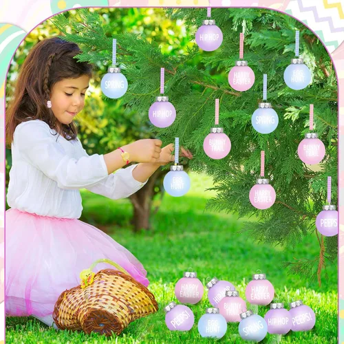 Vista 3 de Riceshoot 12 adornos de bola colgante de Pascua, adornos de árbol de Pascua, decoraciones colgantes de plástico con cuerda para el hogar, árbol