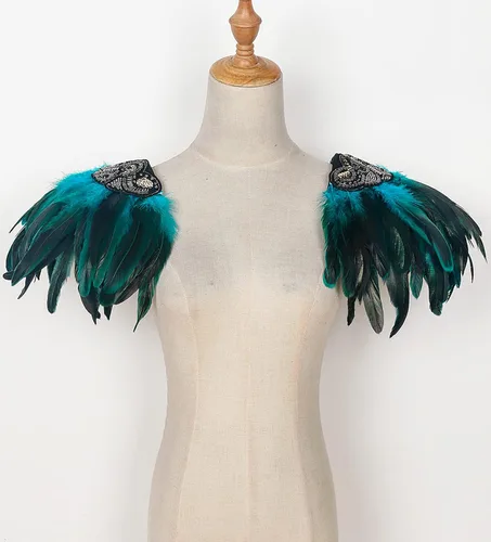 Vista 4 de L'VOW Correa de hombro para mujer gótica de plumas naturales para disfraz de carnaval de Halloween