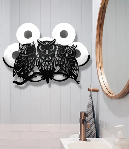 Vista 12 de Bear - Almacenamiento de papel higiénico de pared de metal, divertido soporte de papel higiénico negro, soporte de papel de metal decorativo