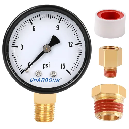 Vista 9 de Uharbour Manómetro de presión de agua para gas y agua (15 psi) escala única con conexión trasera NPT de 1/4