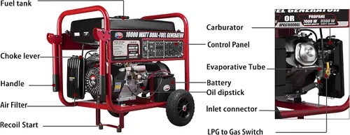 Vista 8 de All Power America - Generador de combustible doble de 10000 W, con arranque eléctrico, portátil, APGG10000GL 10000W, gas/propano, color rojo/negro