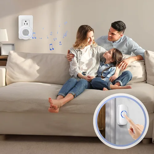 Vista 6 de Timbre inalámbrico, kit de timbre PHYSEN con 1 transmisor, 1 receptor, resistente al agua, funciona a 1000 pies, 32 tonos de timbre, 4 niveles