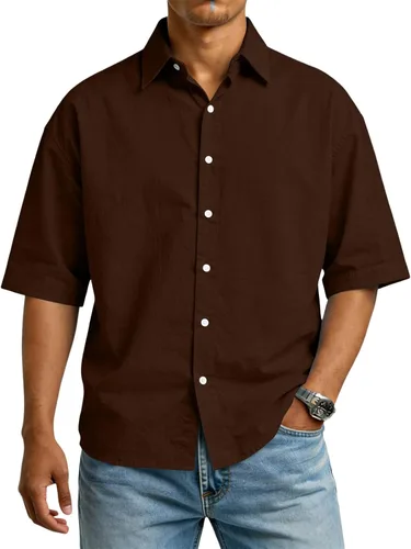 Vista 7 de RTRDE Men's Button Down Shirts Short Sleeve Solid Color Summer Business Casual Dress Shirt, S-3XL