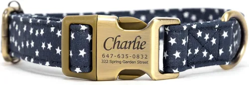 Vista 27 de Collar de perro personalizado con nombre y número de teléfono grabado, collar ajustable personalizado para cachorros, collar de algodón orgánico