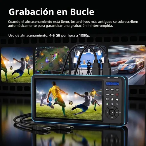 Vista 3 de Caja de captura de video 4K60, entrada HDMI de 2 canales con PIP/POP/PMP, grabadora de video con pantalla de 7 pulgadas, compatible con consolas