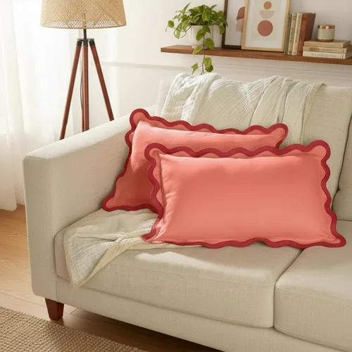 Vista 17 de Folkulture - Juego de 2 fundas de almohada otoñales de 18 x 18 pulgadas, festoneadas, color rojo coral Cotton,Decorative, Cute, Boho, Pillows for