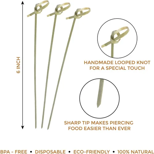 Vista 2 de Palillos de bambú para aperitivos de 6 pulgadas de largo para aperitivos, palillos de bambú ecológicos de madera para bebidas, palillos de dientes