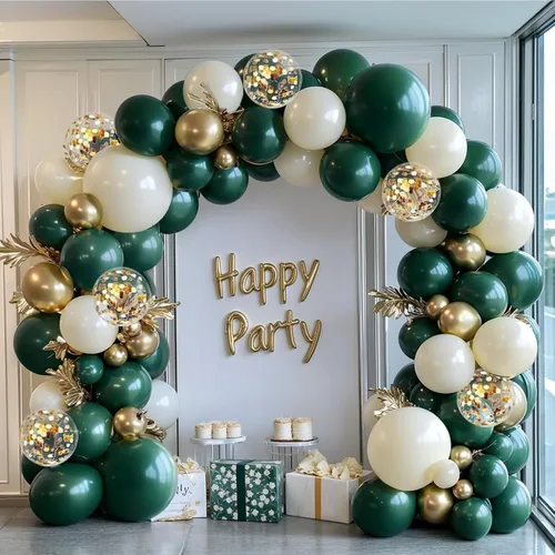 Vista 11 de Kit de arco de globos negros y dorados y blancos, 129 piezas de doble relleno de perlas, arena, blanco, negro, oro cromado, con guirnalda de globos