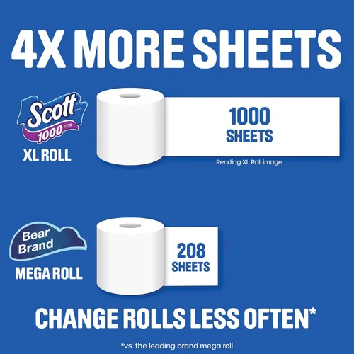 Vista 4 de Scott 1000 papel higiénico, 8 rollos, apto para tanque séptico, papel higiénico de 1 capa