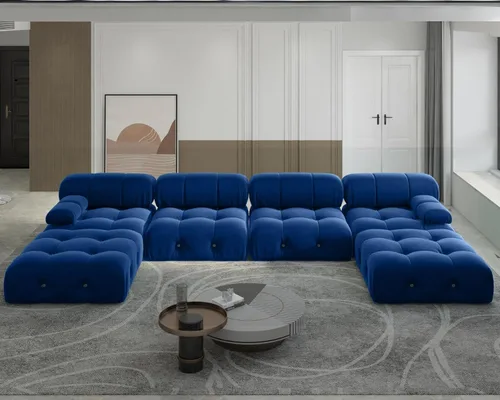 Vista 16 de JACH Sofá Seccional Modular Negro, 104" Sofás de Terciopelo Minimalistas de Estilo Mediados de Siglo, Cómodo Sofá Convertible de Asiento Profundo