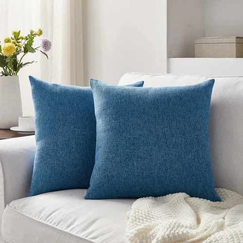 Vista 15 de Meekio Juego de 2 fundas de almohada azules de 18 x 18 pulgadas, fundas de almohada decorativas de lino con estilo bohemio y campestre